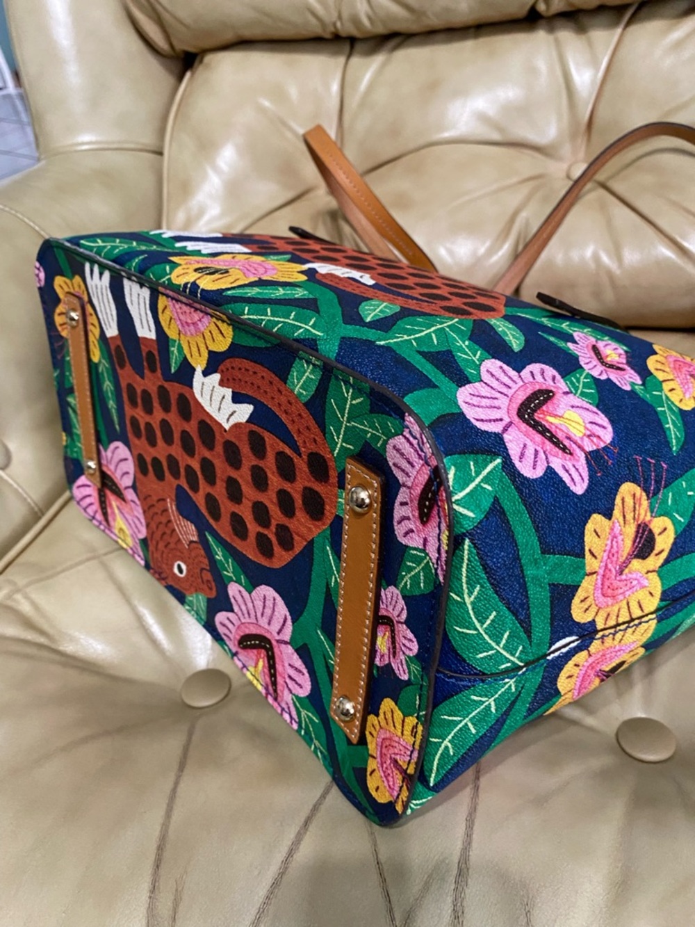 RARE Dooney Bourke Islamorada Large Bag Dover Tote Tropical Panama Jungle - Picture 9 of 14